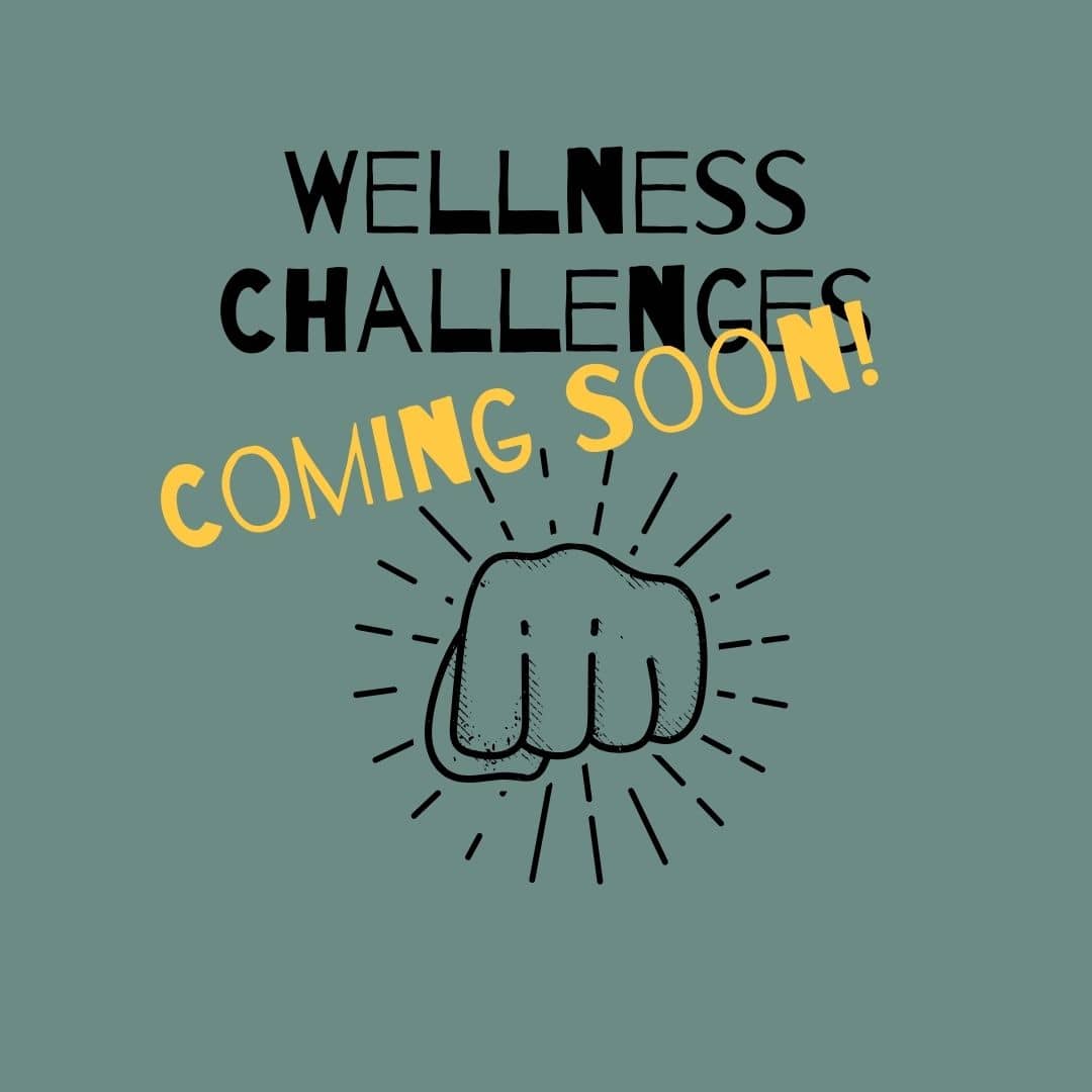Hand punching icon over green text - Wellness Challenge- Coming Soon