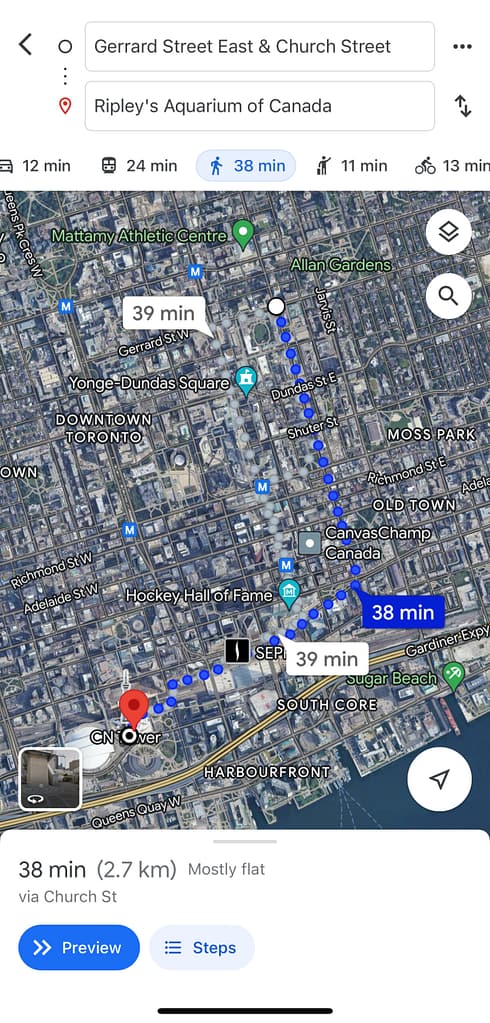 Map of the the distance I traveled on my Atto Mobility Scooter with 2 bars of power. 2.7 km